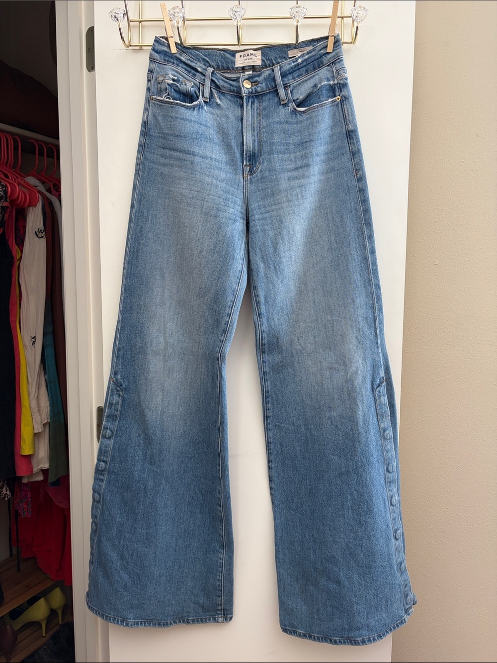 Frame Denim Palazzo Jeans with Side Snaps
